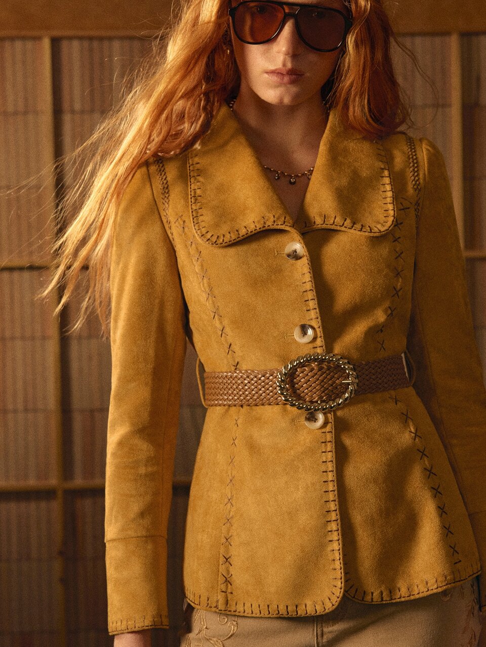MOTF STUDIO WOMEN'S SUEDE SINGLE-BREASTED BLAZER WITH BELT