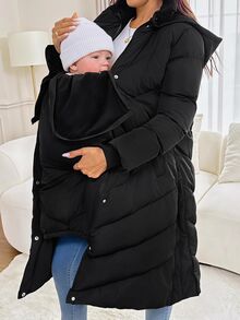 SHEIN Áo khoác bầu mùa đông có mũ 3 trong 1 - màu đen - Xem 3