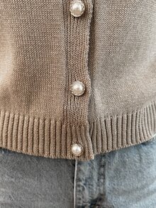 SHEIN PETITE Petite Size Solid Beige Gold Button Detailed Short Sleeve Elegant Cardigan Office Autumn - Beige - View 5