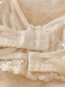 Crystal Vow Lace Patchwork Solid Color Underwire Push-Up Semi-Sheer Unlined Women's Bra - Khaki - View 6