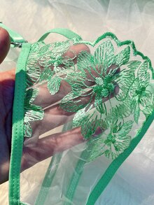 Crystal Vow 2 件复古蓝色性感女士内衣套装 - 綠色 - 查看 5