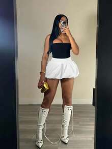 SHEIN 女士日常穿著實色休閒短褲 - 白色 - 查看 6