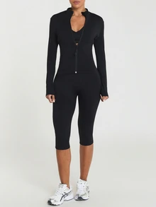 11SKNDS Full Zip Mock Neck Sports Jacket With Long Sleeves And Form-Fitting Silhouette, Ideal For Active Lifestyle With Sweat-Wicking & Breathable, For Gym Workout Fitness, Running, Training & Hy-Rox - Black - View 4