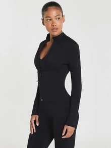 11SKNDS Full Zip Mock Neck Sports Jacket With Long Sleeves And Form-Fitting Silhouette, Ideal For Active Lifestyle With Sweat-Wicking & Breathable, For Gym Workout Fitness, Running, Training & Hy-Rox - Black - View 6