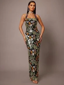 Silquee Women's Floral Print Casual Party Halter Neck Dress - Multicolor - View 9