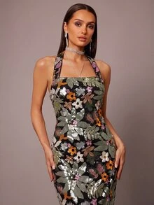 Silquee Women's Floral Print Casual Party Halter Neck Dress - Multicolor - View 7