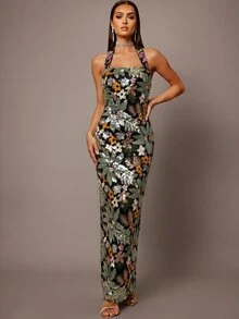 Silquee Women's Floral Print Casual Party Halter Neck Dress - Multicolor - View 8