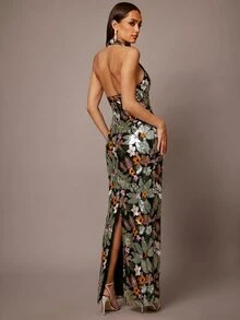 Silquee Women's Floral Print Casual Party Halter Neck Dress - Multicolor - View 4