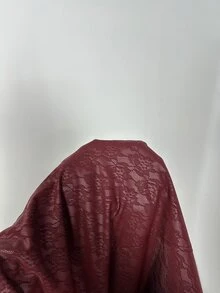Silquee Fuzzy Cuff PU Leather Blazer Dress - Burgundy - View 10