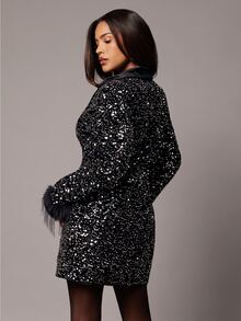 Silquee Black Sequin Blazer For Autumn/Winter Fashion Parties Party Wedding Birthday Graduation Club - Black - View 3