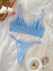 Crystal Vow 2 Pcs Blue Retro Sexy Lingerie Set For Women - Blue - View 4