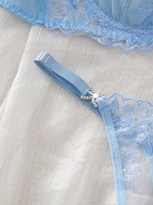 Crystal Vow 2 Pcs Blue Retro Sexy Lingerie Set For Women - Blue - View 6