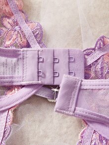 Crystal Vow 1pc Women's Sexy Lingerie Floral Embroidery Mesh Bodysuit - Mauve Purple - View 7