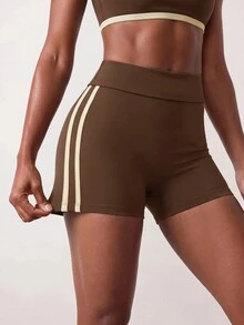 Zivah Women's 3pcs Shades Of Brown Zip-Up Jacket Bra Shorts Sportswear Set Athletic Athleisure Modest Gym Workout Activewear Outfit For Autumn Winter - Brown - View 10