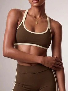 Zivah Women's 3pcs Shades Of Brown Zip-Up Jacket Bra Shorts Sportswear Set Athletic Athleisure Modest Gym Workout Activewear Outfit For Autumn Winter - Brown - View 7