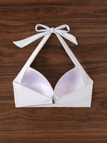 Voyashape Summer Beach Solid Color Halterneck Swimwear Top - White - View 8