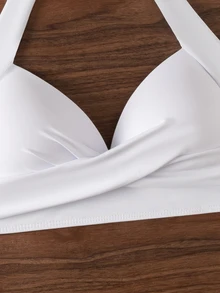 Voyashape Summer Beach Solid Color Halterneck Swimwear Top - White - View 6