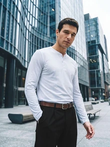TekDrob Water Repellent And Double Anti-Odor Modal Henley T-Shirt With Long Sleeves - White - View 5