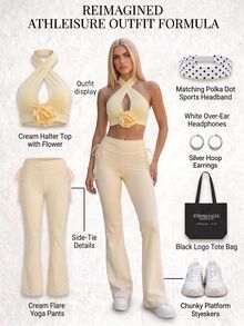 Fluxe Women's 3D Floral Decor Casual Daily Sports Bra - Yellow - View 3