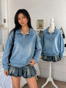 Lalippa 女款半拉鍊休閒百搭日常穿著長袖運動衫 - 彩色 - 查看 3