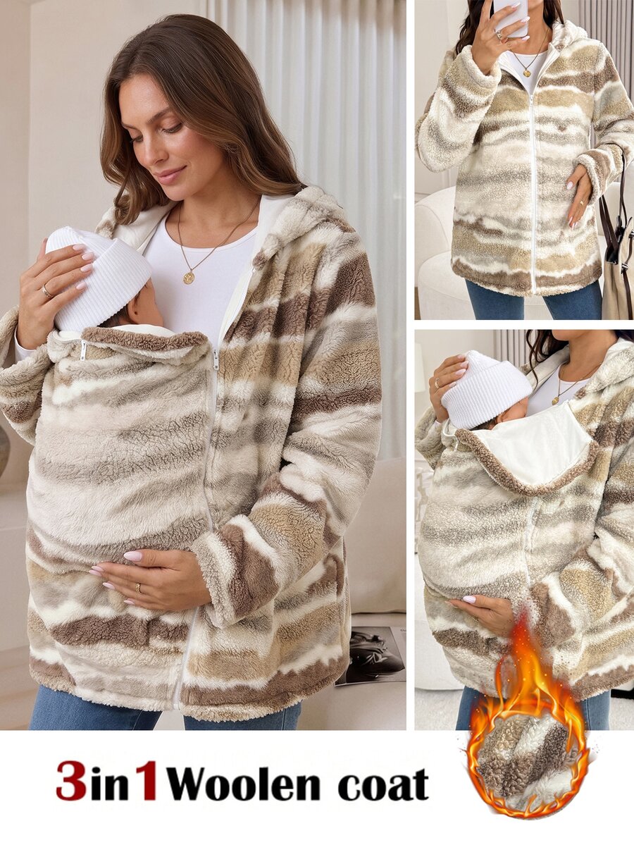 SHEIN Maternity 3-In-1 Zipper Long Sleeve Hooded Jacket - Multicolor - View 1