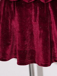 SHEIN 青少年女孩休閒優雅寬鬆掛脖無袖亮片天鵝絨派對畢業舞會聚會洋裝，優雅露背蝴蝶結雞尾酒洋裝，聖誕節、舒適秋冬風格，時尚 Y2K - 酒紅色 - 查看 5