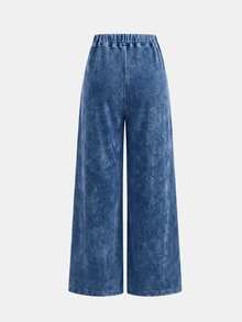 Teen Girls Heart Pattern Blue Knit Denim Loose T-Shirt & Pants 2pcs Set Fall Clothes Winter Casual - Blue - View 7
