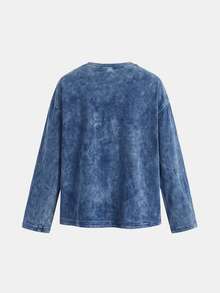 Teen Girls Heart Pattern Blue Knit Denim Loose T-Shirt & Pants 2pcs Set Fall Clothes Winter Casual - Blue - View 5