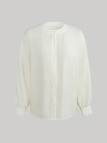 Balvessa Women's Autumn/Winter Beige Elegant Commute Versatile Stand Collar Open Front Blouse - White - View 8
