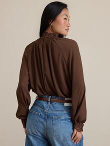 COSMINA Women's Solid Color Pleated Casual Versatile Daily Wear Shirt - Brown - View 2