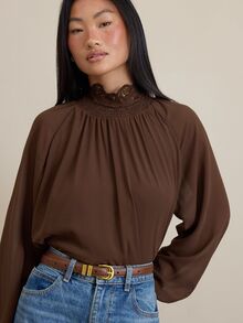 COSMINA Women's Solid Color Pleated Casual Versatile Daily Wear Shirt - Brown - View 6