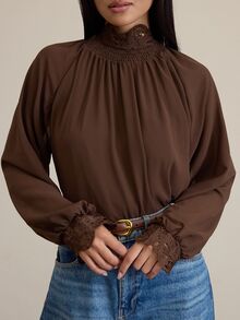 COSMINA Women's Solid Color Pleated Casual Versatile Daily Wear Shirt - Brown - View 8