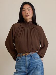 COSMINA Women's Solid Color Pleated Casual Versatile Daily Wear Shirt - Brown - View 5