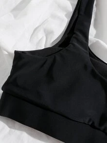 Swim Basics Summer Beach Plain Scoop Neck Bikini Top - Black - View 5