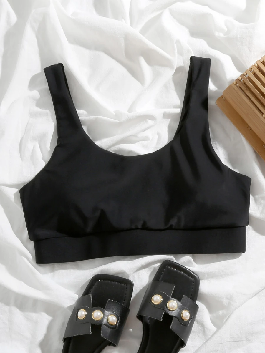 Swim Basics Summer Beach Plain Scoop Neck Bikini Top