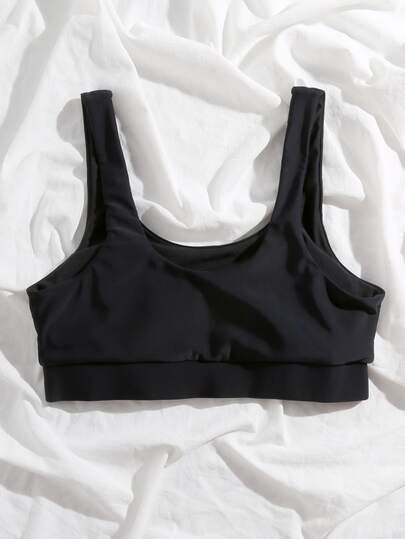 Swim Basics Summer Beach Plain Scoop Neck Bikini Top