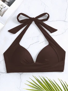 SHEIN Swim 女士沙滩泳装上衣 - 咖啡棕 - 查看 7