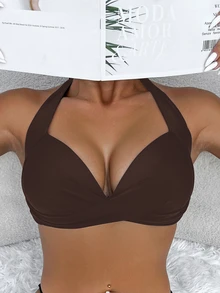 SHEIN Swim 女士沙滩泳装上衣 - 咖啡棕 - 查看 5