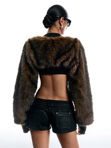 LYSMO Women's Solid Color Fashion Versatile Faux Fur Top, Fall Clothes, Winter Jacket Fall Winter 2026 Y2k, Chic, Halloween Plush Vest Jacket Avant-Garde - Mocha Brown - View 3