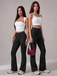 SHEIN PETITE Women's High Waist Casual Versatile Flare Jeans Fall Clothes - Blue - View 3
