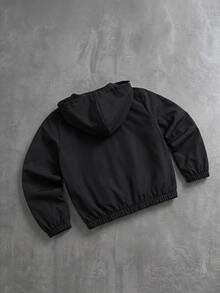 SHEIN 大童男孩秋季拼色拼接連帽夾克外套 - 黑與白 - 查看 2