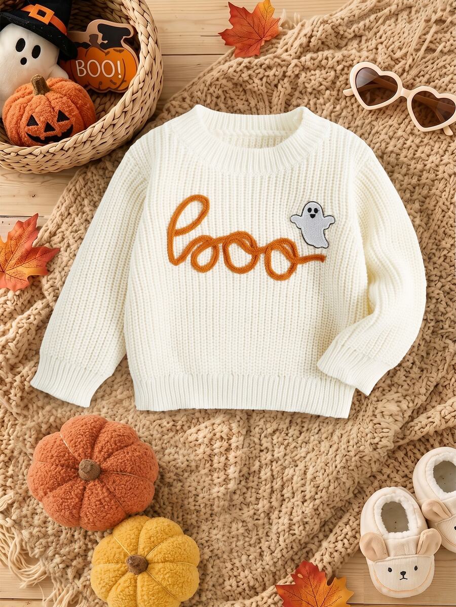 SHEIN 1pc Baby Girl Pink Round Neck Sweater With 