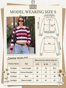 SHEIN Preppy Stripe Contrast Collar Button Front Knit Cardigan - Multicolor - View 10