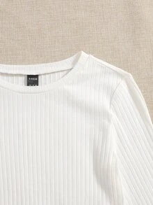 SHEIN EZwear Women All White Lettuce Trim Solid Tee For Spring Autumn Everyday School Casual - White - View 4