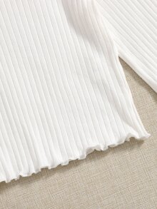 SHEIN EZwear Women All White Lettuce Trim Solid Tee For Spring Autumn Everyday School Casual - White - View 3