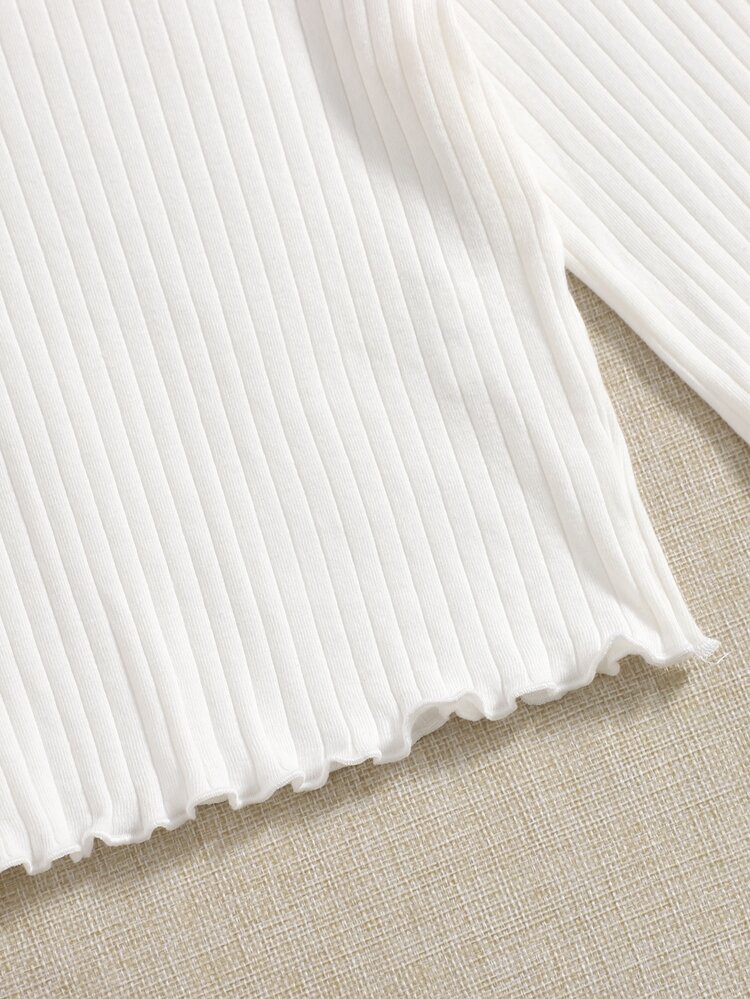 SHEIN EZwear Women All White Lettuce Trim Solid Tee For Spring Autumn Everyday School Casual - White - View 3