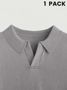 AKNOTIC Business Casual 男士純色 Polo 領短袖休閒針織上衣 - 灰色 - 查看 4