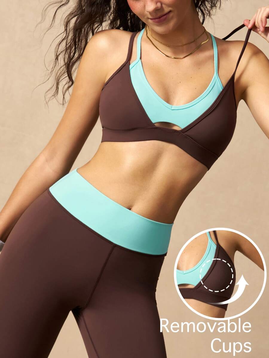 VARSIVA Women's Colorblock Halter Neck Cropped Top & Leggings Sports Set - Brown - View 1