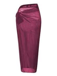 Swim Oasis 2026 New Spring/Summer Women 2pcs Solid Color Swimsuit With Mesh Maxi Dress, Beach Vacation Casual Swimwear Set - Purple - View 6