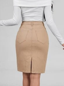 Slant Pocket Denim Skirt - Apricot - View 2